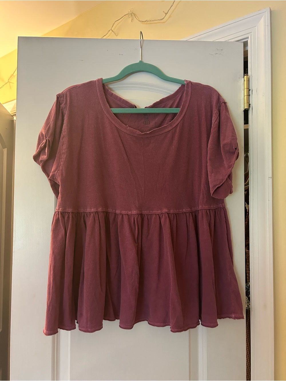 WE THE FREE Washed Mauve Peplum Short Sleeve Top